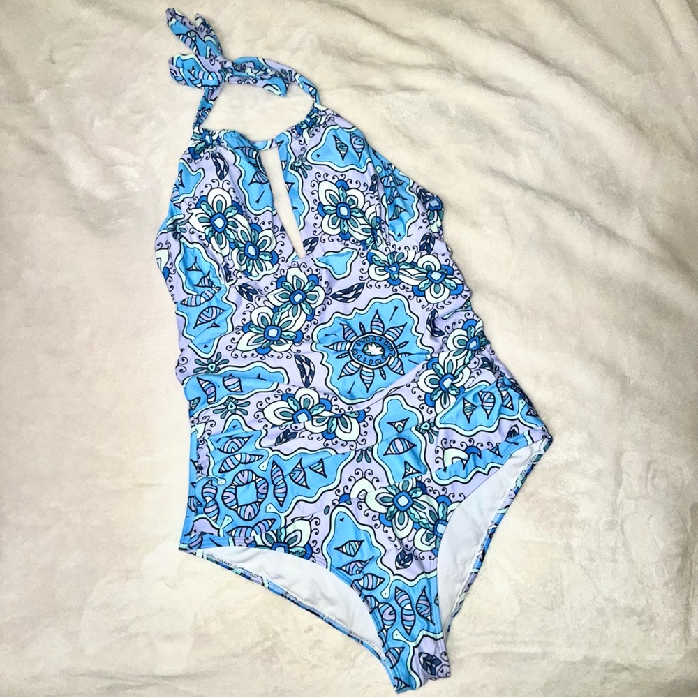 Blue Halter One piece Swimsuit